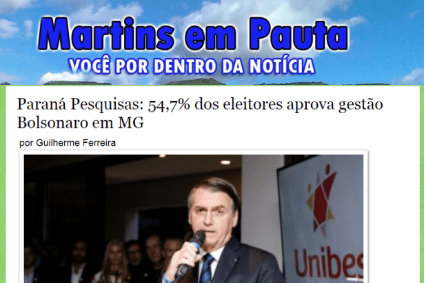 Martins em Pauta divulga pesquisa realizado no Estado de Minas Gerais sobre a administração do Presidente Jair Bolsonaro