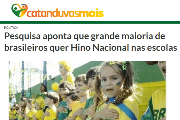 Catanduvas Mais divulga pesquisa realizado pela Paraná Pesquisas sobre os estudantes cantarem o hino nacional nas escolas