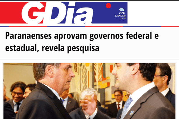Gazeta Diário divulga pesquisa realizado no Estado do Paraná sobre a administração do Presidente Jair Bolsonaro e do Governador Ratinho Junior
