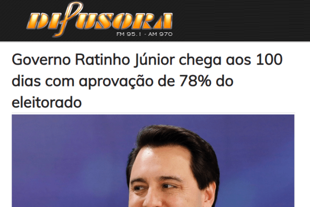 Rádio Difusora divulga pesquisa realizado pela Paraná Pesquisas sobre a administração do Governador do Paraná, Ratinho Junior