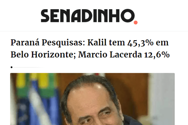 Senadinho divulga pesquisa realizado pela Paraná Pesquisas sobre a disputa pela Prefeitura de Belo Horizonte