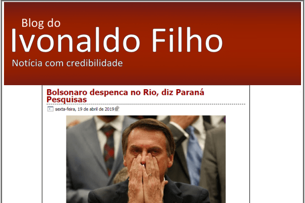 Blog do Ivonaldo Filho divulga pesquisa realizado no Estado do Rio de Janeiro sobre a administração do Presidente Jair Bolsonaro