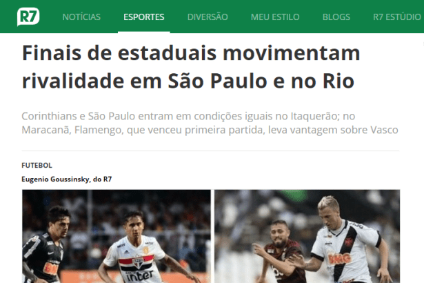 R7.com - Esportes cita pesquisa realizado pela Paraná Pesquisas