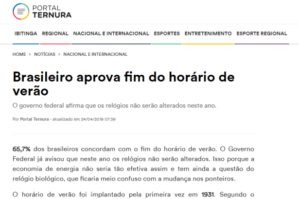 Portal Ternura FM divulga pesquisa nacional realizado pela Paraná Pesquisas sobre o fim do horário de verão