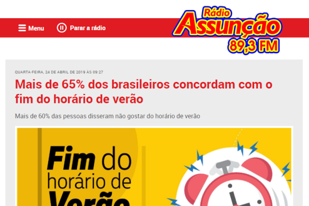 Rádio Assunção divulga pesquisa nacional realizado pela Paraná Pesquisas sobre o fim do horário de verão