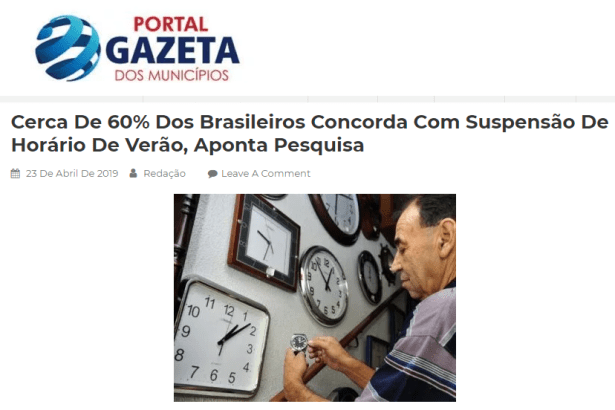 Portal Gazeta dos Municípios divulga pesquisa nacional realizado pela Paraná Pesquisas sobre o fim do horário de verão