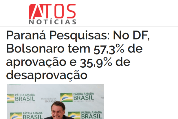 Portal Atos Notícias divulga pesquisa realizado no Distrito Federal sobre a administração do Presidente Jair Bolsonaro