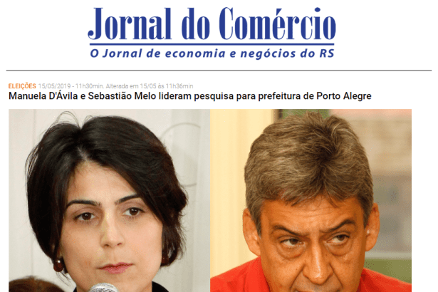 Jornal do Comércio divulga pesquisa realizado no município de Porto Alegre sobre a situação eleitoral para as eleições municipais de 2.020