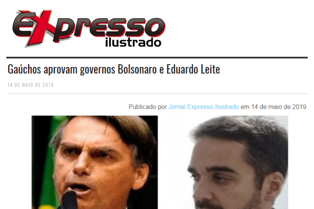 Portal Expresso Ilustrado divulga pesquisa realizado no Estado do Rio Grande do Sul sobre a popularidade do Governador Eduardo Leite e do Presidente