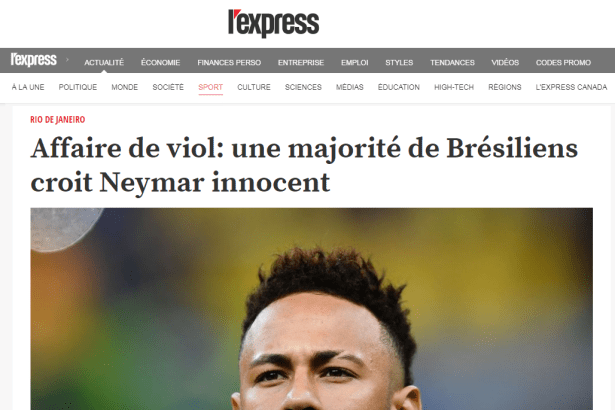 L'EXPRESS divulga pesquisa nacional realizado pela Paraná Pesquisas sobre o Caso Neymar