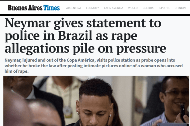 Buenos Aires Times divulga pesquisa nacional realizado pela Paraná Pesquisas sobre o Caso Neymar