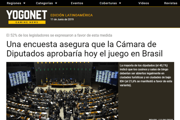 Yogonet - LATINOAMÉRICA divulga pesquisa realizada junto aos Deputados Federais sobre questões relativas à legalização dos jogos de azar no Brasil