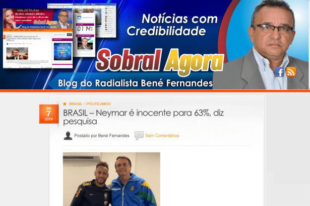 Blog Sobral Agora divulga pesquisa nacional realizado pela Paraná Pesquisas sobre o Caso Neymar