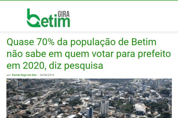 Gira Betim divulga pesquisa realizado no município de Betim sobre a situação eleitoral para as eleições municipais de 2.020
