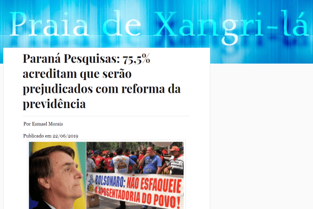 Portal Praia de Xangri-lá divulga pesquisa nacional realizada pela Paraná Pesquisas sobre a Reforma da Previdência
