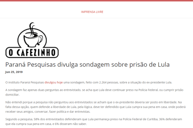 Imprensa Livre divulga pesquisa nacional realizada pela Paraná Pesquisas sobre o ex-Presidente Lula