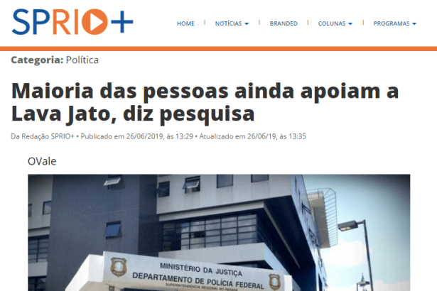 Portal SP RIO Mais divulga pesquisa nacional realizada pela Paraná Pesquisas sobre a Operação Lava Jato