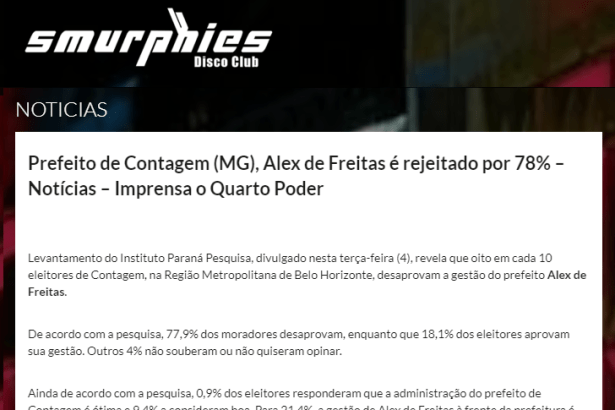 Portal Smurphies divulga pesquisa realizado no município de Contagem sobre a popularidade do Prefeito Alex de Freitas