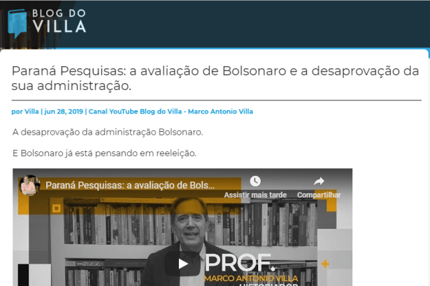 Blog do Villa divulga pesquisa realizado pela Paraná Pesquisas