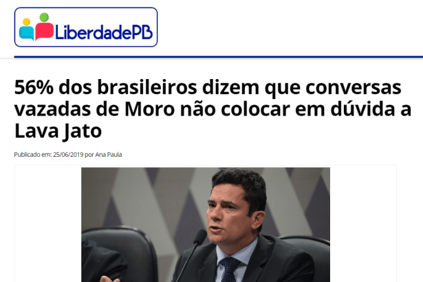 Liberdade PB divulga pesquisa nacional realizada pela Paraná Pesquisas sobre a Operação Lava Jato