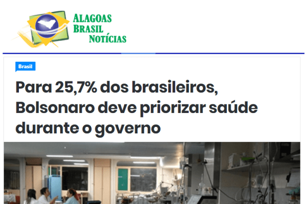 Alagoas Brasil Notícias divulga pesquisa nacional realizada pela Paraná Pesquisas sobre a prioridade do Presidente Jair Bolsonaro