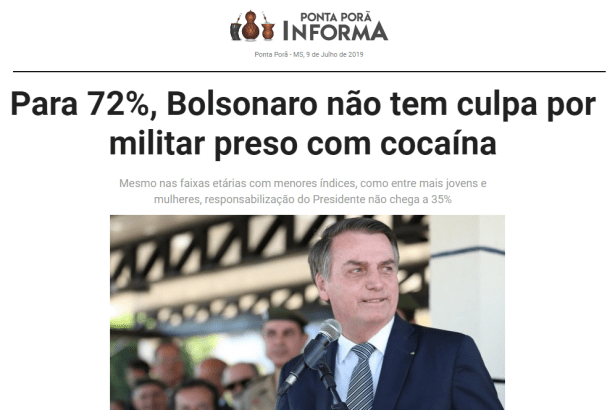 Ponta Porã Informa divulga pesquisa nacional realizada pela Paraná Pesquisas sobre a cocaína transportado no avião da Força Aérea Brasileira
