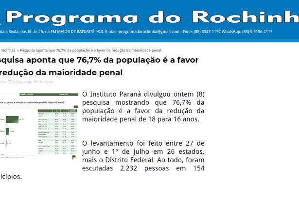 Programa do Rochinha divulga pesquisa nacional realizada pela Paraná Pesquisas