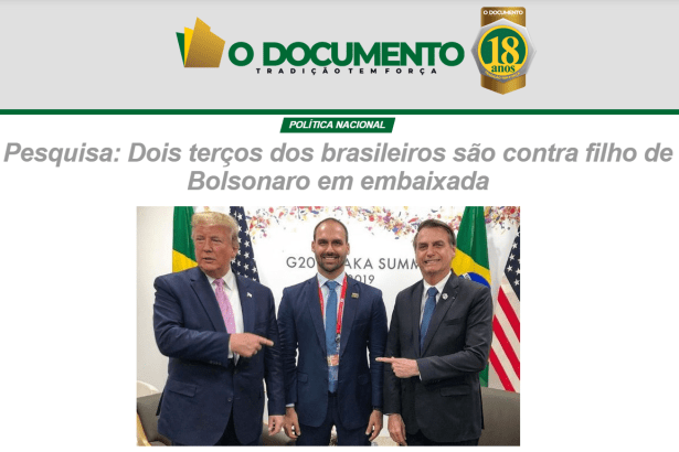 O Documento divulga pesquisa nacional realizado pela Paraná Pesquisas sobre a Nomeação de Eduardo Bolsonaro como Embaixador