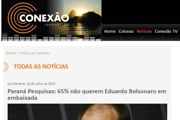 Conexão Jornalismo divulga pesquisa nacional realizado pela Paraná Pesquisas sobre a Nomeação de Eduardo Bolsonaro como Embaixador