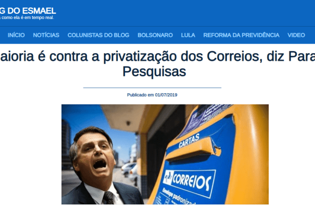 Esmael Morais divulga pesquisa nacional realizada pela Paraná Pesquisas sobre a privatização dos Correios