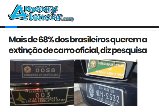Blog do Amaury Alencar.com divulga pesquisa realizada pela Paraná Pesquisas no Distrito Federal sobre a extinção dos carros oficiais do Governo