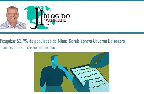 Blog do Jocélio Leite divulga pesquisa realizada no Estado de Minas Gerais sobre a popularidade do Presidente Jair Bolsonaro