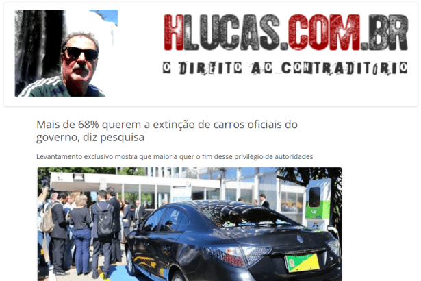 Portal HLucas.com.br divulga pesquisa realizada pela Paraná Pesquisas no Distrito Federal sobre a extinção dos carros oficiais do Governo
