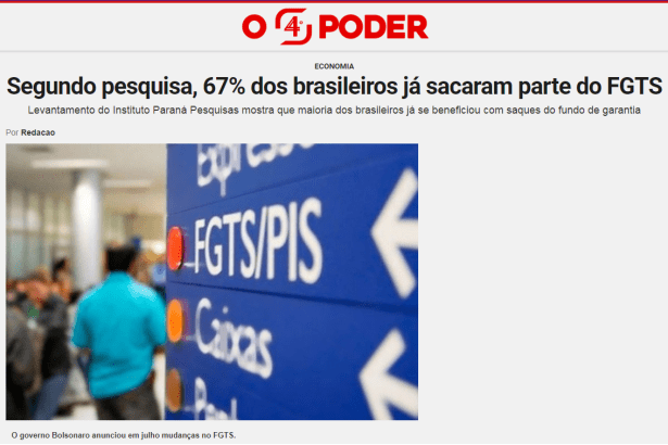 O Quarto Poder divulga pesquisa nacional realizada pela Paraná Pesquisas com o conhecimento sobre o funcionamento do FGTS