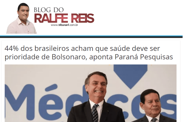 Blog do Ralfe Reis divulga pesquisa nacional realizada pela Paraná Pesquisas sobre qual deveria ser a prioridade do Presidente Jair Bolsonaro