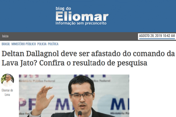 Blog do Eliomar divulga pesquisa Nacional realizada pela Paraná Pesquisas sobre o Procurador da Lava Jato Deltan Dallagnol
