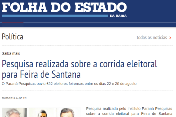 Folha do Estado divulga pesquisa realizada no município de Salvador sobre a situação eleitoral para as eleições municipais de 2.020