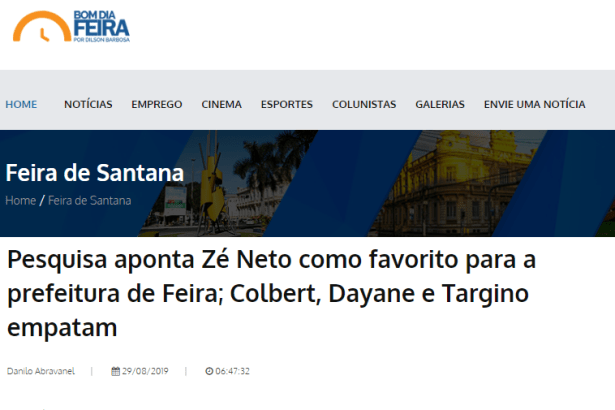 Bom Dia Feira divulga pesquisa realizada no município de Salvador sobre a situação eleitoral para as eleições municipais de 2020