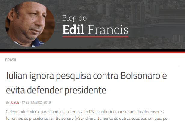 Blog do Edil Francis divulga pesquisa nacional realizada pela Paraná Pesquisas sobre a forma de comunicação do Presidente Jair Bolsonaro