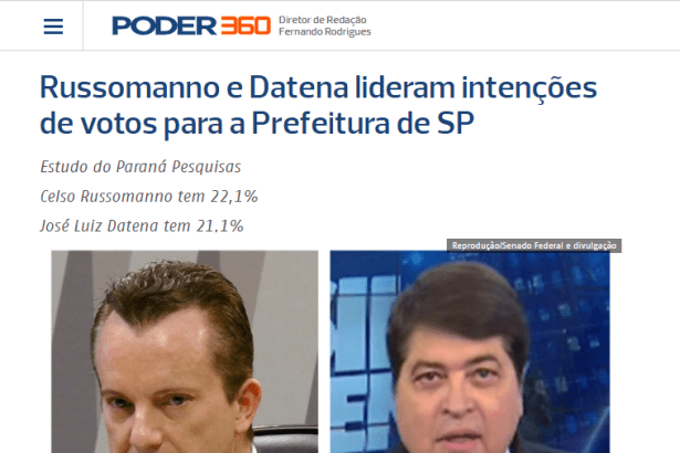 Poder 360 divulga pesquisa realizada no município de São Paulo sobre a situação eleitoral para as eleições Municipais de 2.020