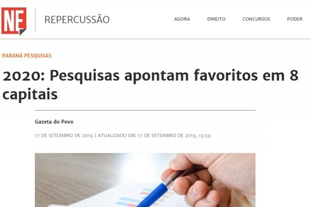 NE Notícias divulga pesquisa realizada pela Paraná Pesquisas sobre a situação eleitoral para as eleições municipais de 2.020