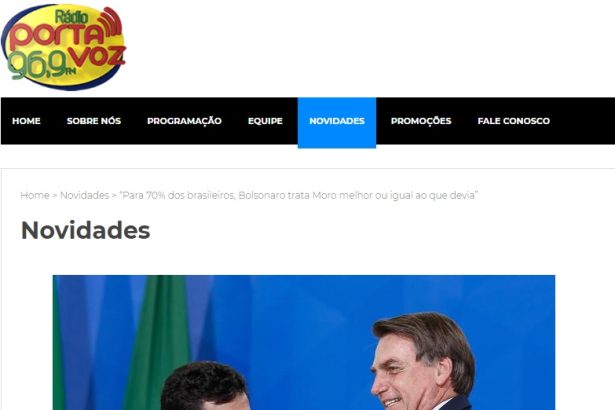 Rádio Porta Voz divulga pesquisa Nacional sobre a relação entre o Presidente Jair Bolsonaro e o Ministro Sérgio Moro