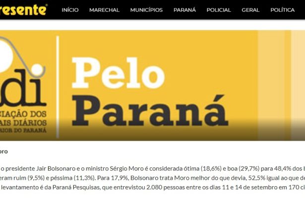 Portal O Presente divulga pesquisa Nacional sobre a relação entre o Presidente Jair Bolsonaro e o Ministro Sérgio Moro
