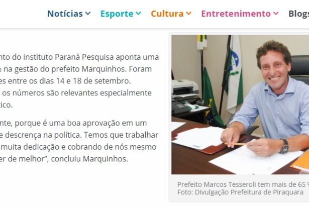 Banda B divulga pesquisa sobre a popularidade do Prefeito Marquinhos de Piraquara