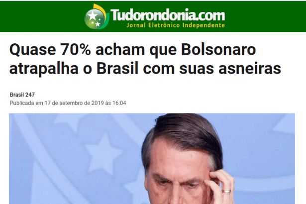 Tudo Rondonia.com divulga pesquisa nacional realizada pela Paraná Pesquisas sobre a forma de comunicação do Presidente Jair Bolsonaro