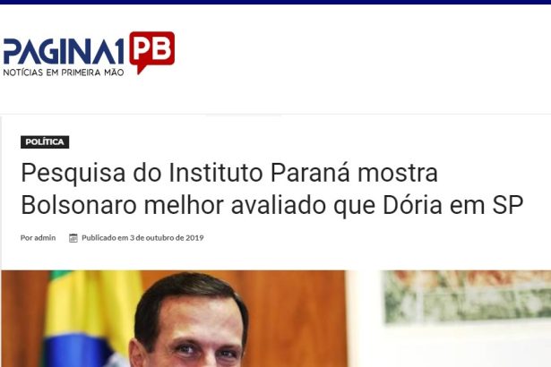 Pagina1PB divulga pesquisa sobre popularidade de João Dória