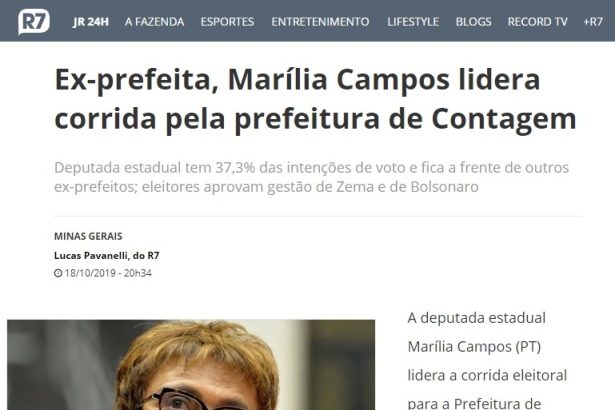 Portal R7.com divulga pesquisa realizada em Contagem sobre a situação eleitoral para as eleições municipais de 2.020