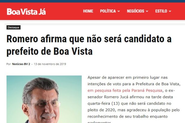 Boa Vista Já cita pesquisa realizada pela Paraná Pesquisas