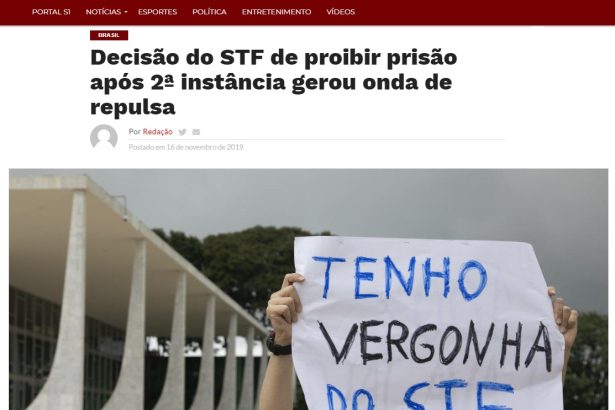 Portal S1 divulga pesquisa realizada pela Paraná Pesquisas sobre avaliação do fim da prisão em 2ª Instância