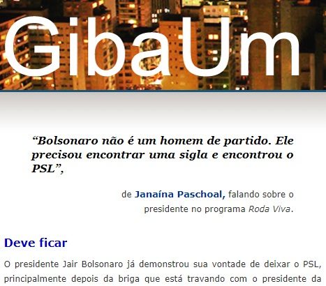 Portal Giba Um divulga pesquisa Nacional sobre a permanência de Jair Bolsonaro no PSL